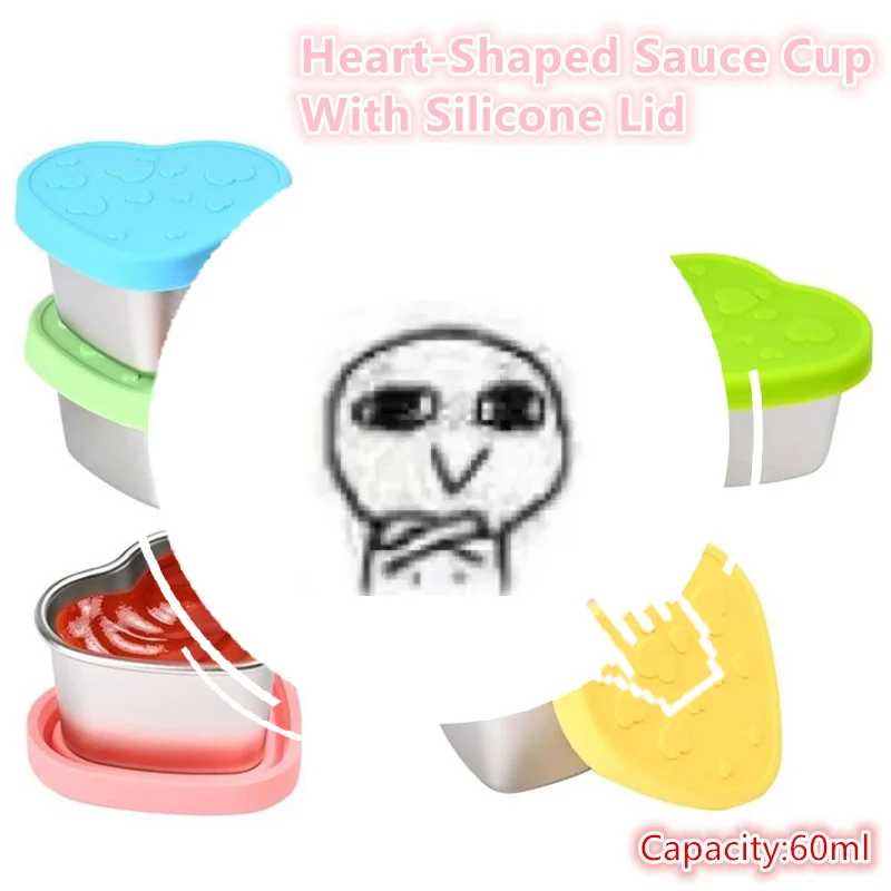 

Контейнер для приправ для соуса из нержавеющей стали 304, 50/60 мл, чашка для соуса, силиконовая крышка, герметичная тарелка для макания салата, небольшая коробка для хранения
