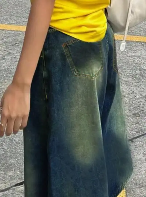 Vaqueros de mujer de nicho degradado Retro para primavera/verano 2025, nueva moda, pantalones de pierna ancha holgados de cintura media para mujer