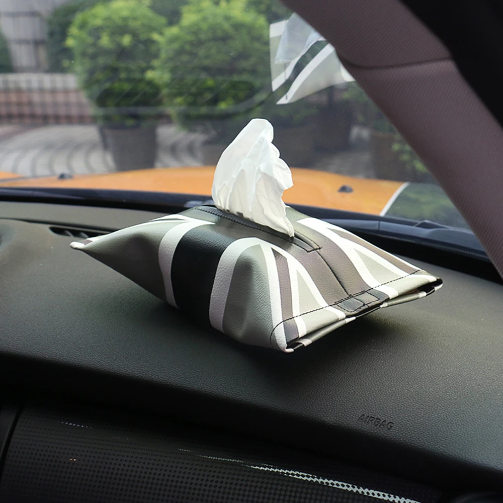 

Interior Union Jack Microfiber Leather Car Tissue Napkin Box Bag Container Armrest Storage for M Coope r J C W Car Styling