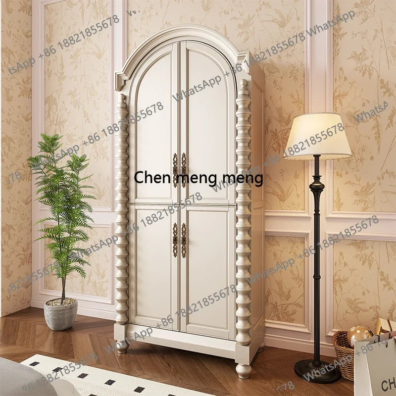 

French American cream style solid wood wardrobe European style simple home small apartment bedroom wardrobe