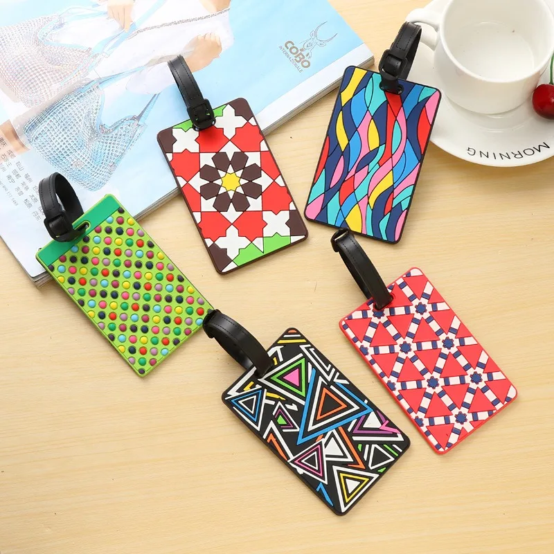 Luggage Tags PVC Anti Theft Baggage Name Tag Vintage Flower Stripes Geometric Suitcase Address Label Holder Travel Accessories