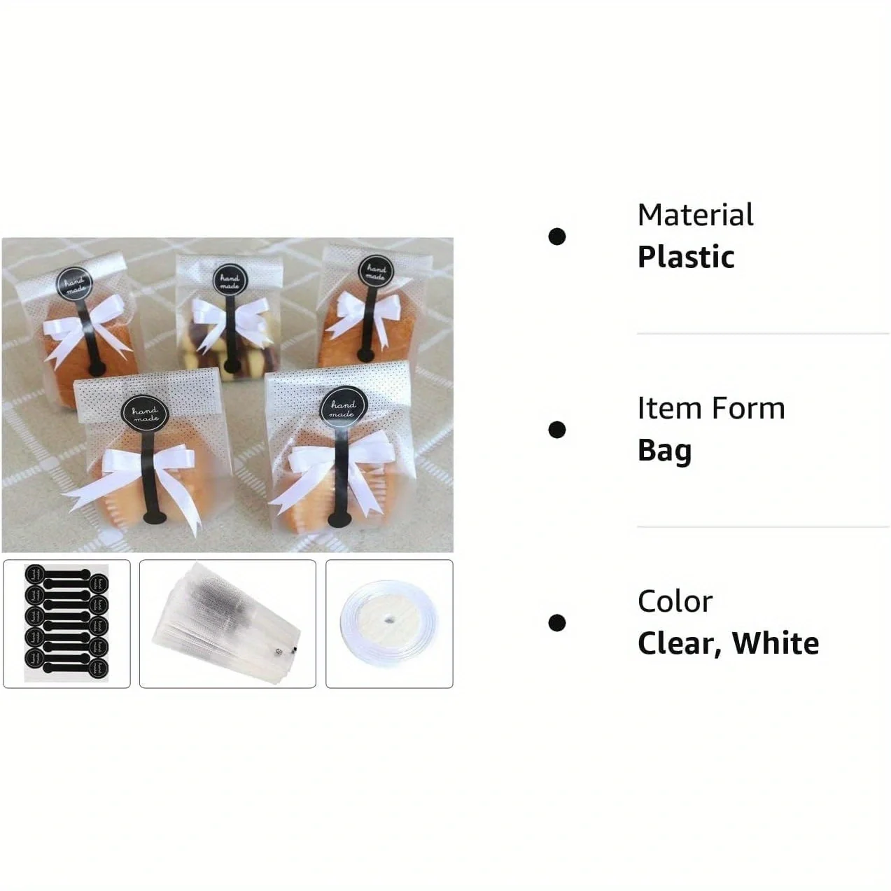 30/50/100 أكياس البسكويت للتغليف؛ كيس معجنات السيلوفان البلاستيكي الشفاف، مناسب لهدايا الحفلات، الخبز، الحلوى، منتجات تغليف الشوكولاتة، مع ملصقات وأشرطة لمتجر الكيك، متجر الحلوى