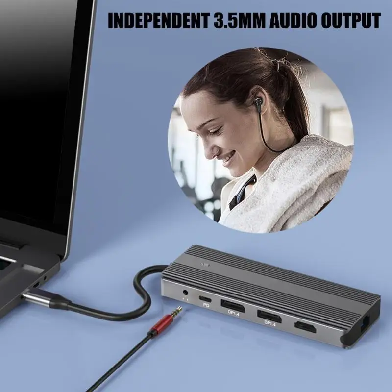 محطات إرساء Y1UB 11 في 1 USB C مع HDTV 4K @ 60 هرتز DisplayPort جيجابت إيثرنت USB3.0 قارئ بطاقات PD شحن 100 وات