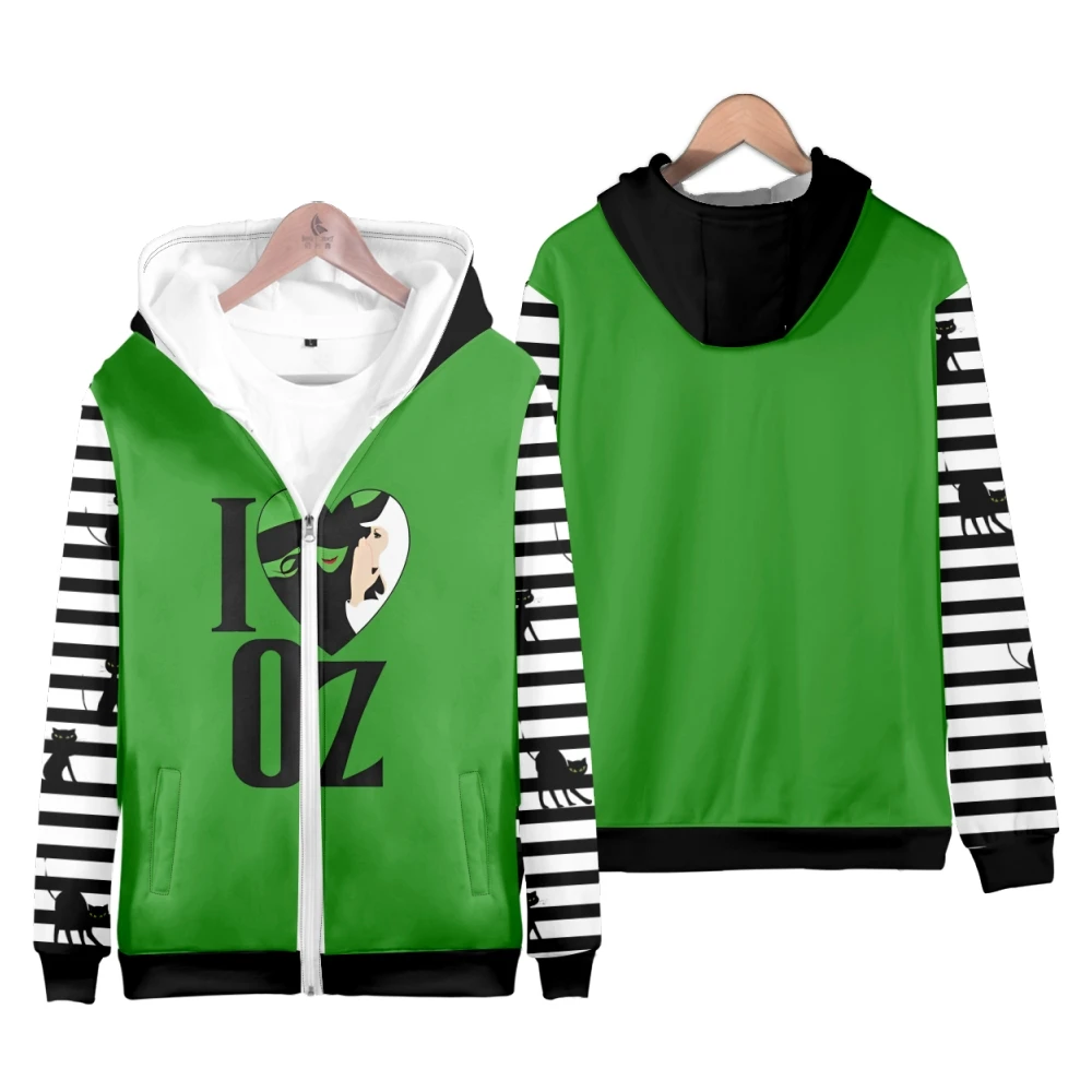 WICKED The Musical 3D Print Zip Up mujeres/hombres Sudadera con capucha Hip Hop Elphaba Cosplay niños/niñas niños chaqueta con capucha con cremallera