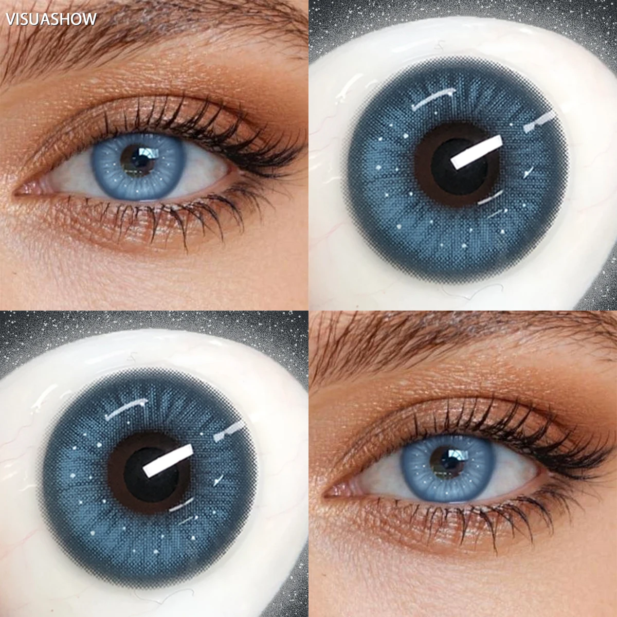 Visuashow Diamond Shimmer Farbige Kontaktlinsen 6 Monate Einweg 14,5mm Blau Grün Augenfarben-Kontaktlinsen für Schönheitskosmetik 70 – Detail 9