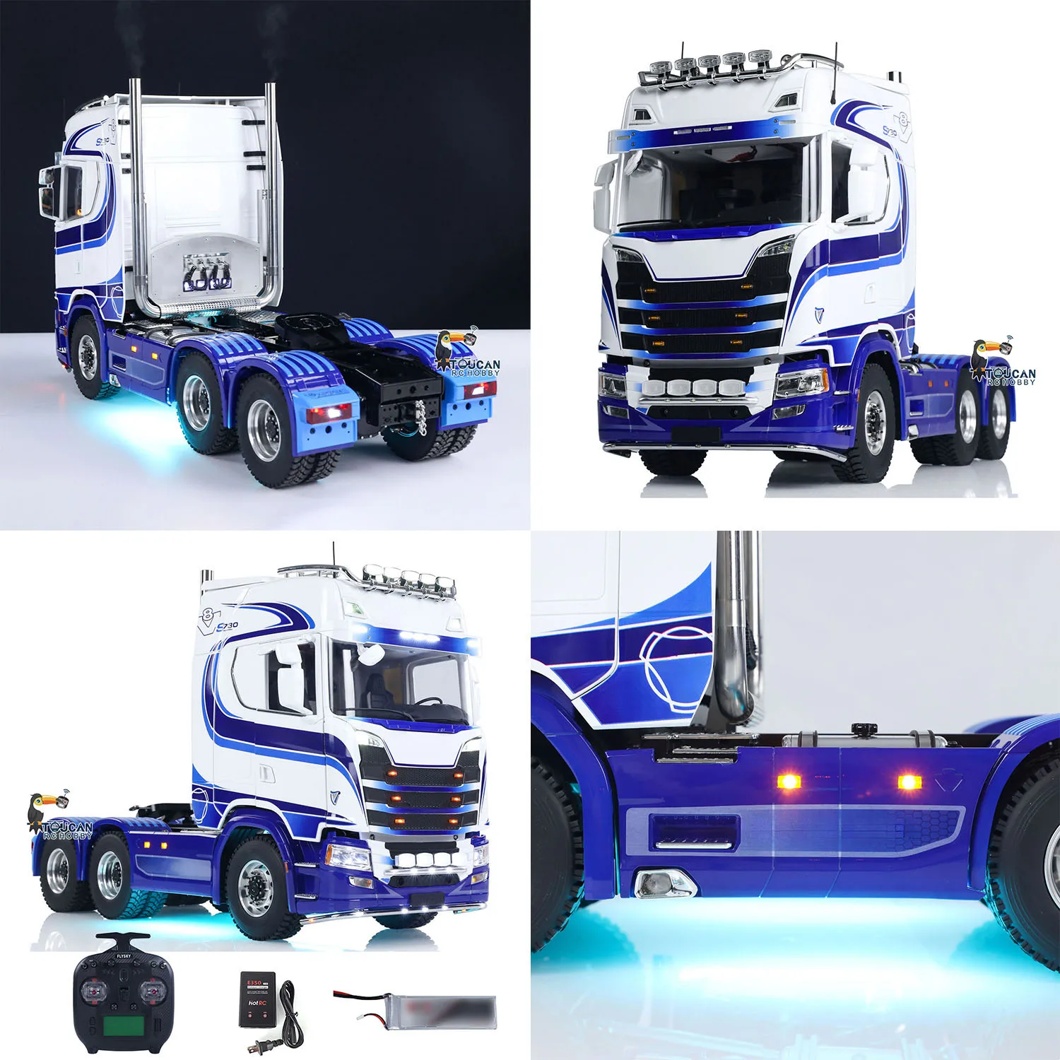 TOUCAN 770S 1/14 Remote Control Tractor Truck Flysky ST8 Radio 2Speed RTR Model 6x6 Metal Chassis Axle Lock RC Lorry Car Smoke