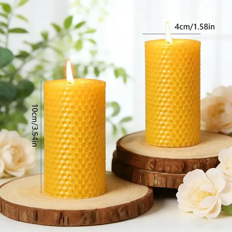 Set of 4 Beeswax Candles Handmade Rolled Honeycomb Beeswax Pillars | Cozy Home Decor ...