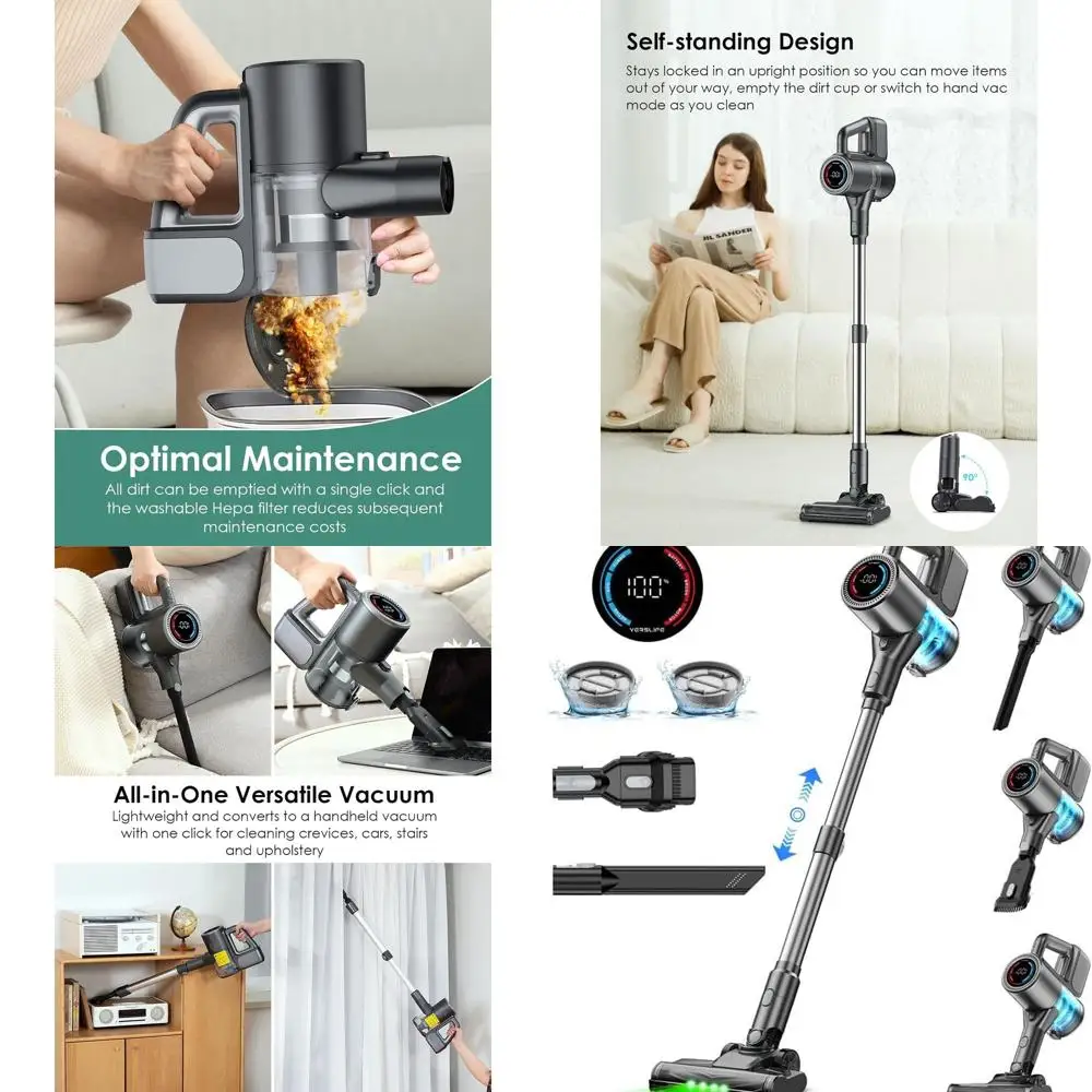 

40-минутный легкий пылесос мощностью 500 Вт со светодиодным дисплеем, 6-ступенчатая фильтрация, идеально подходит для твердых полов, ковров и шерсти домашних животных