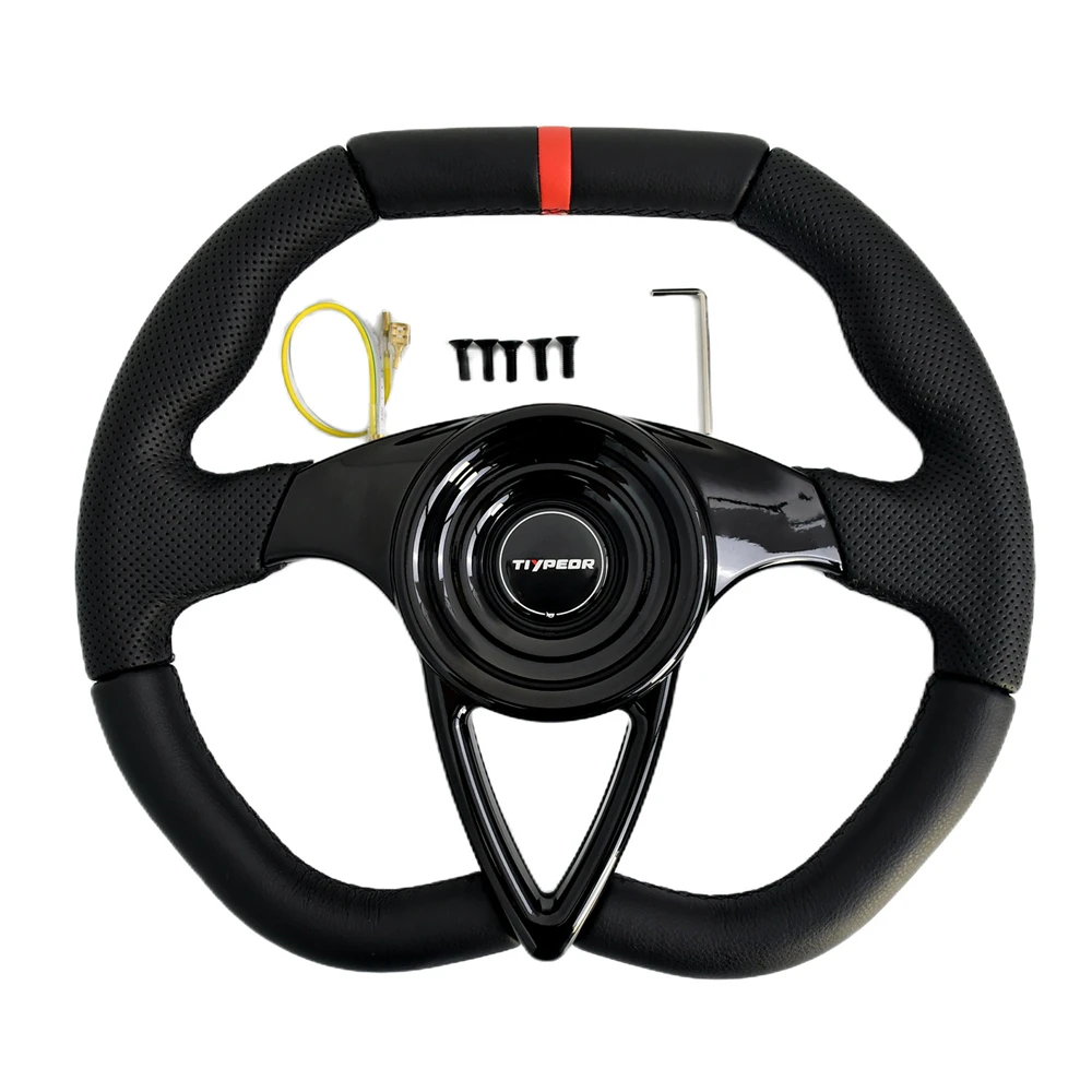 

Спортивный руль TIYPEOR 350 мм, черный, 5 мм, кронштейн Falt D-образный гоночный руль с красным интерфейсом