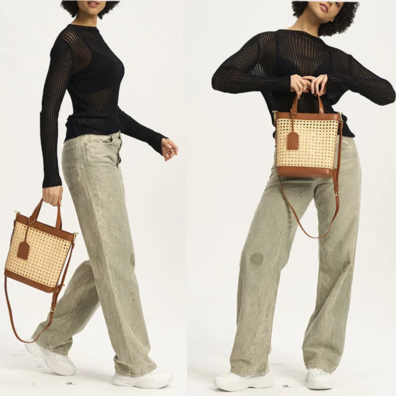 2025 Luxury Designer Women's Straw Beach Bag Ladies Woven Grass Handbags Summer Totes New Fashion Crossbody Shoulder Bag