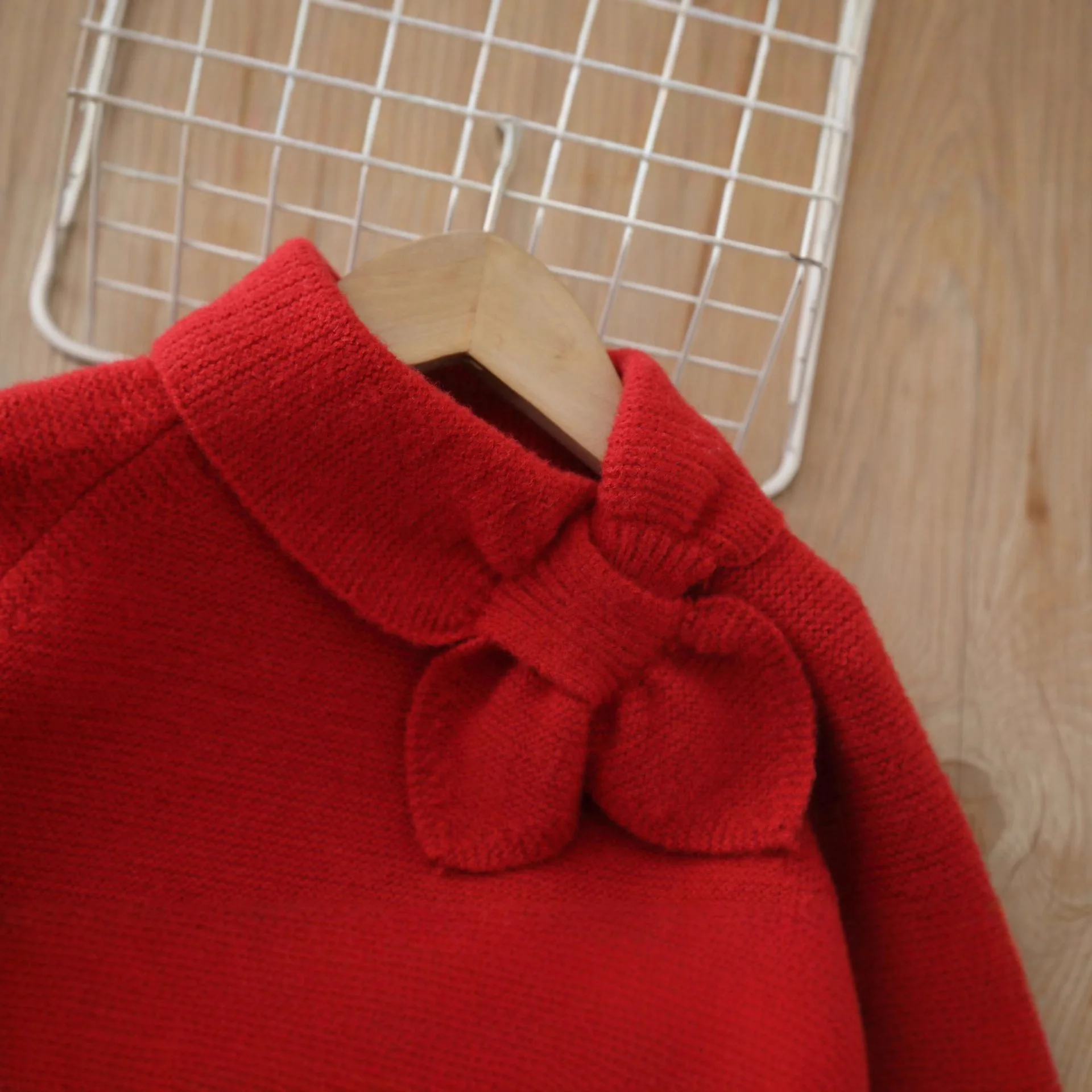 Girls' Sweater Small Fragrant Style Two Piece Set with Bow Scarf New Year's Clothing Autumn/Winter New Sweet Christmas Set
