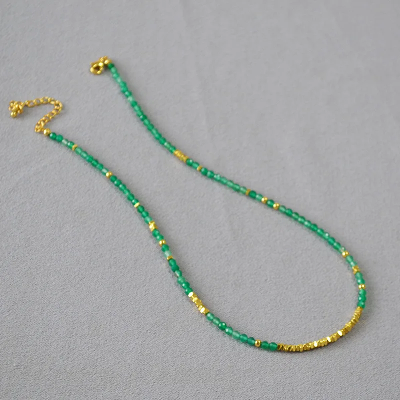 

Brass With 18K Gold Natural Green Jade Beads Choker Necklace Women Jewelry Punk Designer Runway Rare Gown Boho Japan Korean