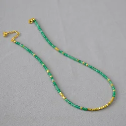 Brass With 18K Gold Natural Green Jade Beads Choker Necklace Women Jewelry Punk Designer Runway Rare Gown Boho Japan Korean
