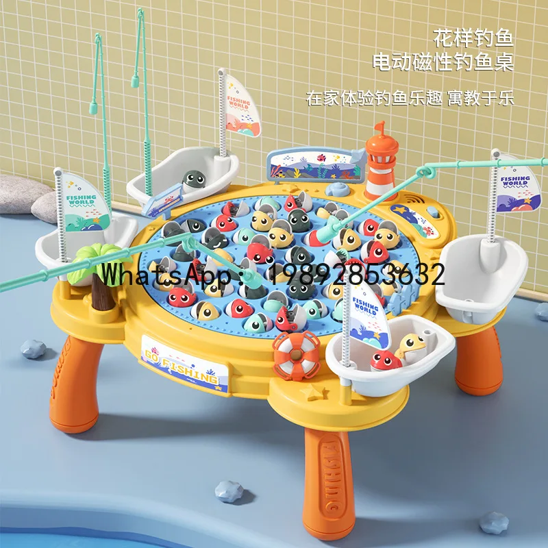 Jouet de pêche magnétique rotatif électrique, grande plaque de pêche rotative interactive Parent-enfant, éducation précoce pour enfants