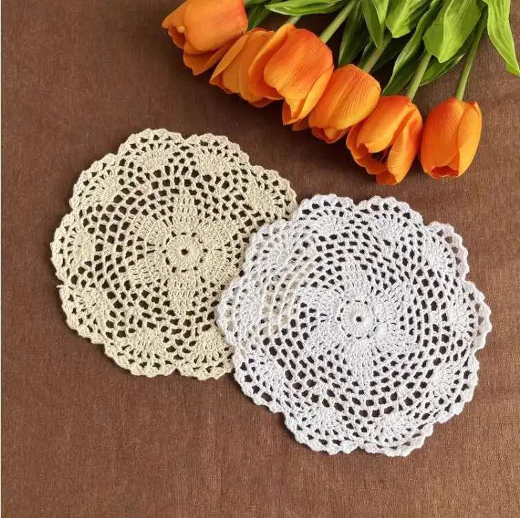 18Pcs 8 Inch Doilies Crochet Round Lace Doily Handmade Placemats 100% Cotton Crocheted Coasters Pack of 18 colorful