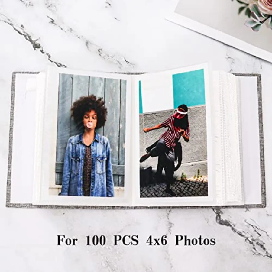 Photo Album 4x6 with s, Linen Hardcover Photo Storage Book with Cover Window, Acid-Free Slip-in Picture Albums for Baby Wedding