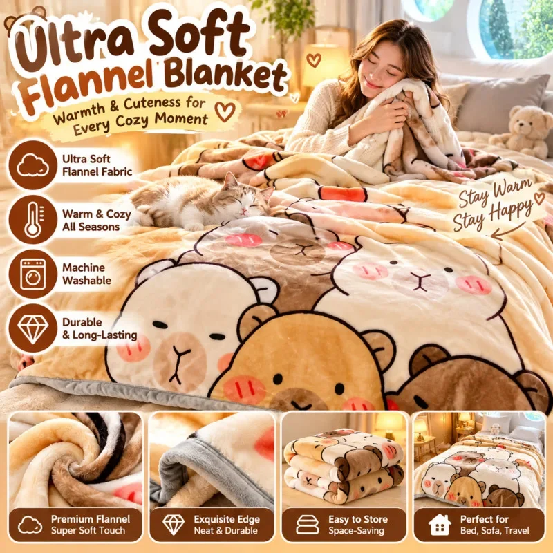Capybara 12kg Heavy Weight Thick Plush Blanket, Double Layer Coral Velvet Fleece Throw, Warm Soft Bedding Sofa Cover Home Decor