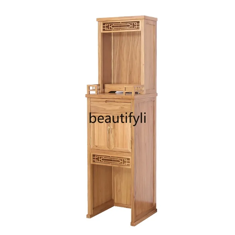 D2520 Elm solid wood household vertical cabinet double-layer Buddhist niche new Chinese two-layer offering cabinet
