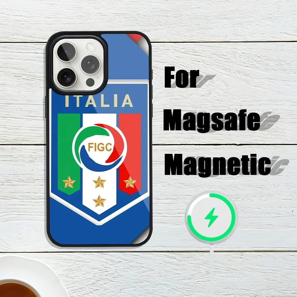 Italy Soccer Football Team Flag Phone Case For iphone 13 Plus 12 14 Mini 11 Max 15 Pro Magsafe Magnetic Wireless Charging Shell