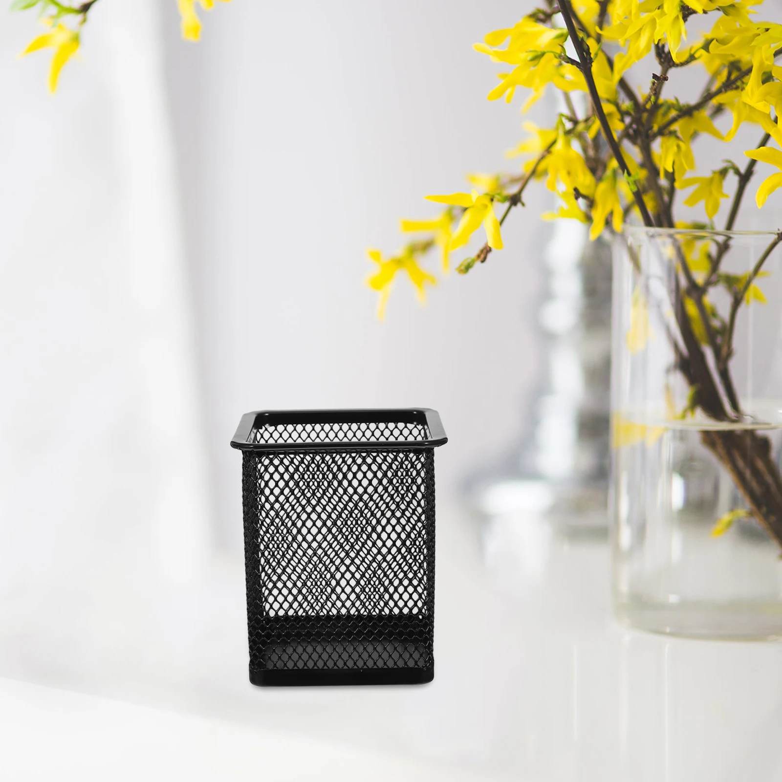 

2pcs Metal Pen Pot Ergonomic Mesh Pencil Holder Container Organizer Lightweight Sturdy Black Storage For Cosmetics