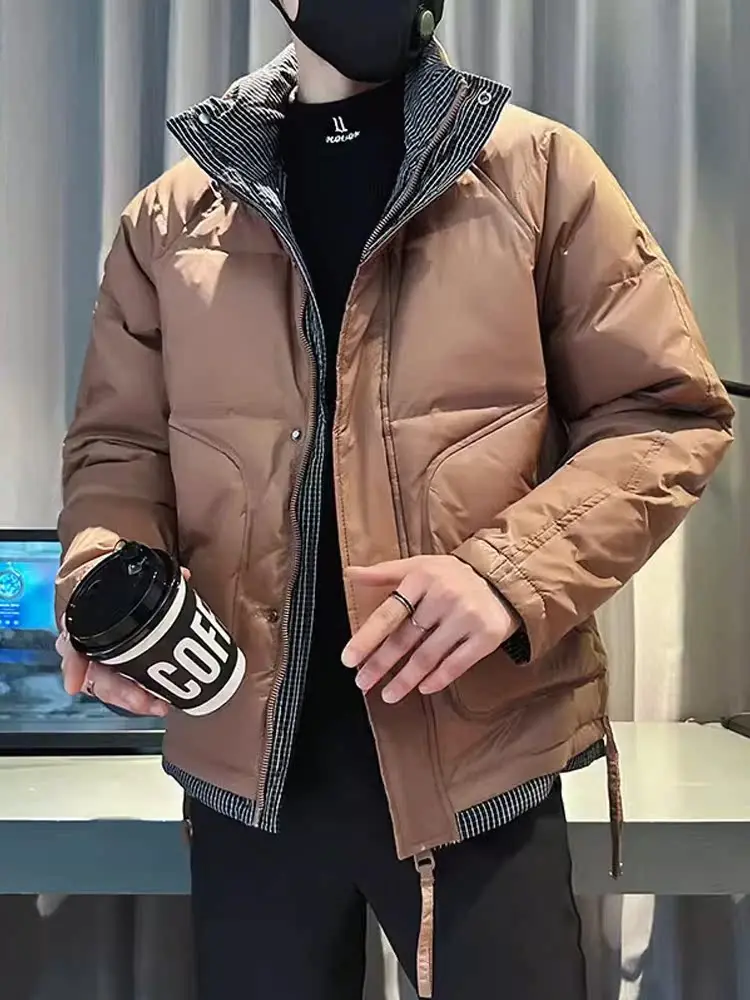 Warmth And Style: Men's Short Thickened Patchwork Cotton Jacket Stand Collar Winter New Arrival Casual Fashion Youth Popular