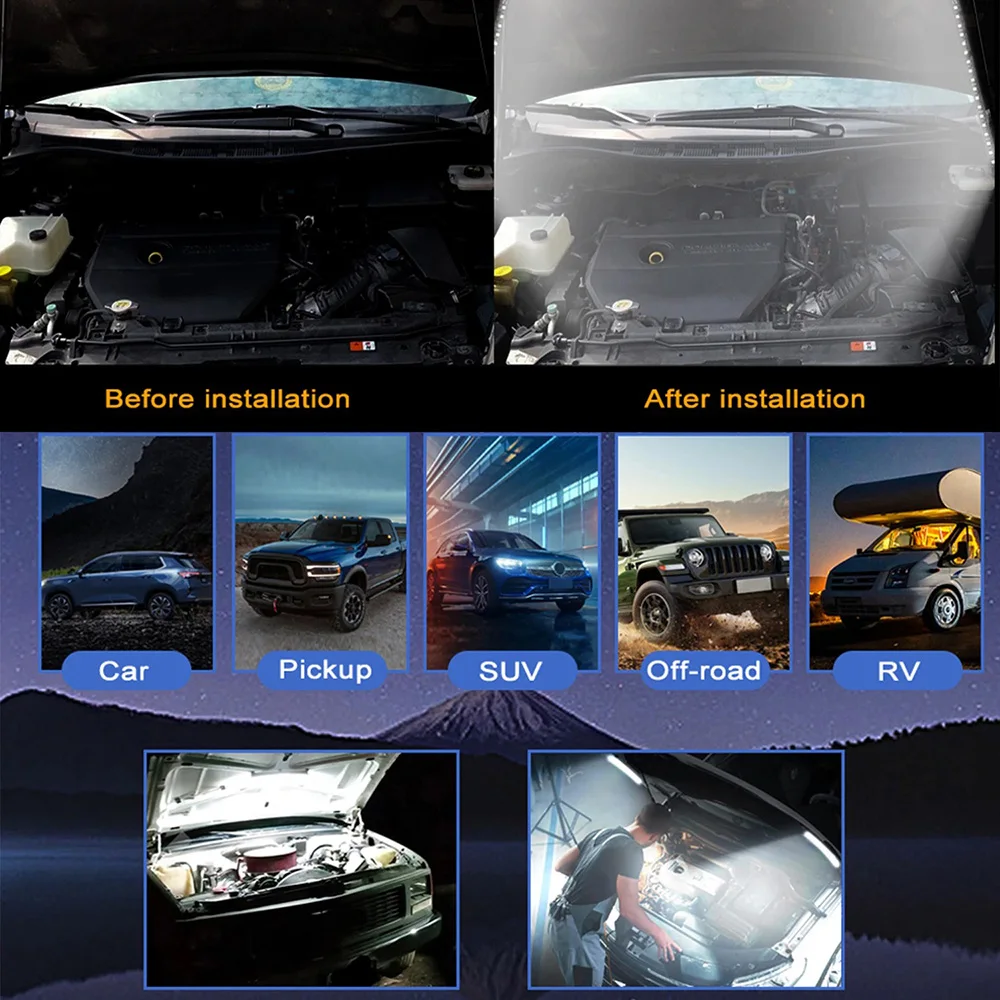 1set LED Car Engine Under Hood Light Kit Waterproof 12V Car LED Strip Light Bar with Automatic On/Off Universal Fit Any Vehicle