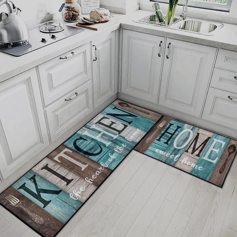 Kitchen Carpet Comfort Blue-green Mat Vintage Farmhouse Design Style Long Rug for Kitchen Home Decoration Alfombra De Cocina