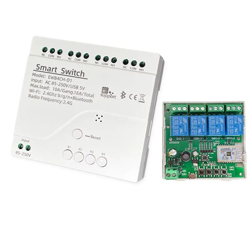 

HFES Ewelink Smart Wifi Bluetooth Switch Relay Module With Case 85-250V On Off Controller 4CH 2.4G Wifi Remote For Alexa Google