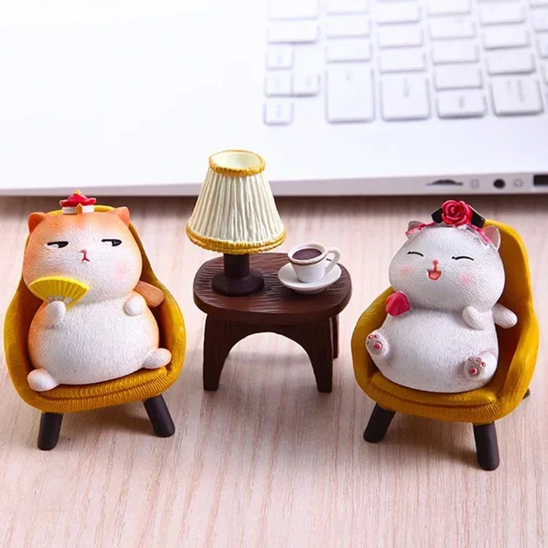 Originality Rocking Cat Fan Figurines Modern Cute Bedroom Room Figurines & Miniatures Nordic Cabinet Home Decor Estatua FYFM