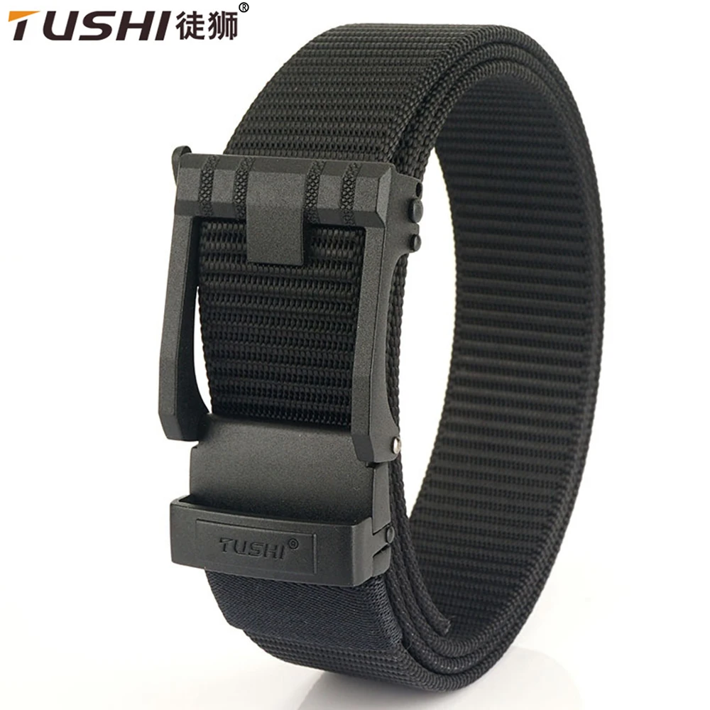 TUSHI Tactical Belt Nylon Military Belt Police Metal Automatic Buckle Breathable Casual Jeans Belt For Outdoor Sports Hunting