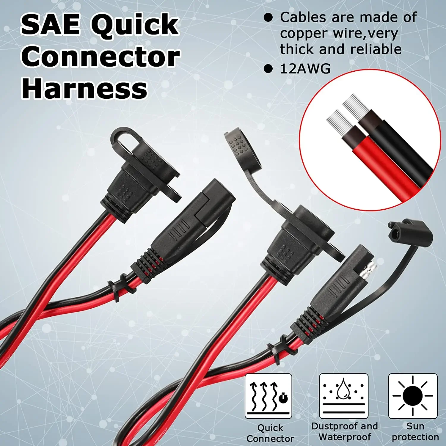 4PCS 12AWG 30ซม.SAE SAE สายไฟต่อสายรัด SAE ซ็อกเก็ต Sidewall พอร์ตแผงโซล่า Mount Flush Mountable Connector