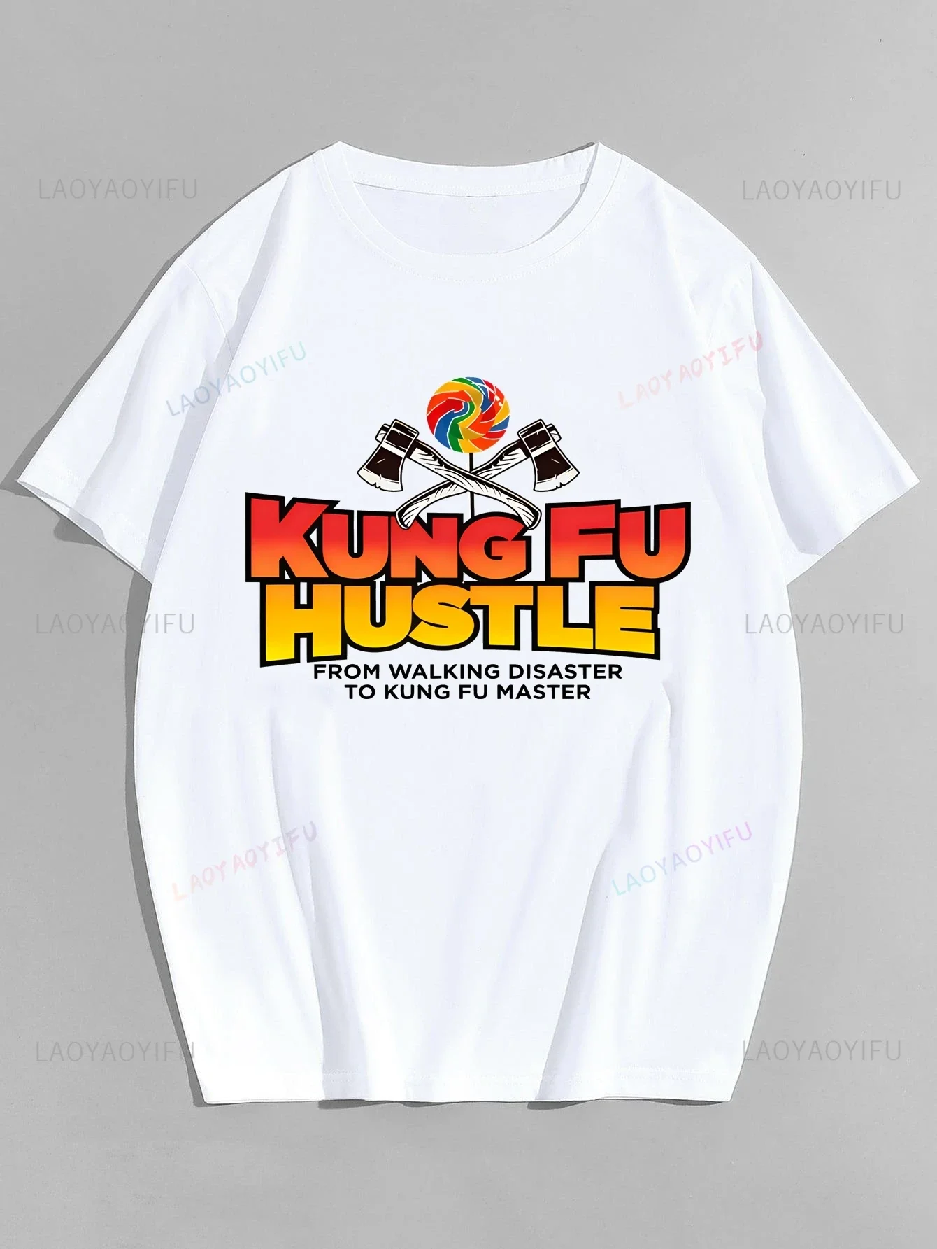 Streetwear Kung Fu HUSTLE EROM Walks Disaster To Kung Fu Master Printed T-shirt Top Trend Unisex Shirt Pattern Oversized T-shirt