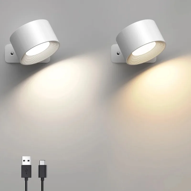 Lámparas LED de pared para interiores con batería recargable de 2000mah, luz de pared ajustable con rotación de 360 grados, accesorios nórdicos modernos, decoración de dormitorio