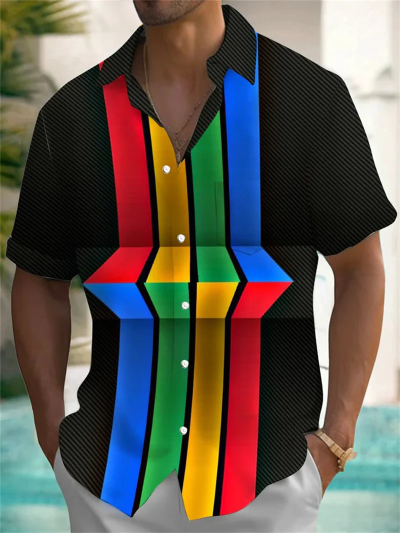 2025 men's short sleeved shirt solid color shirt summer casual vacation Hawaiian shirt comfortable fabric