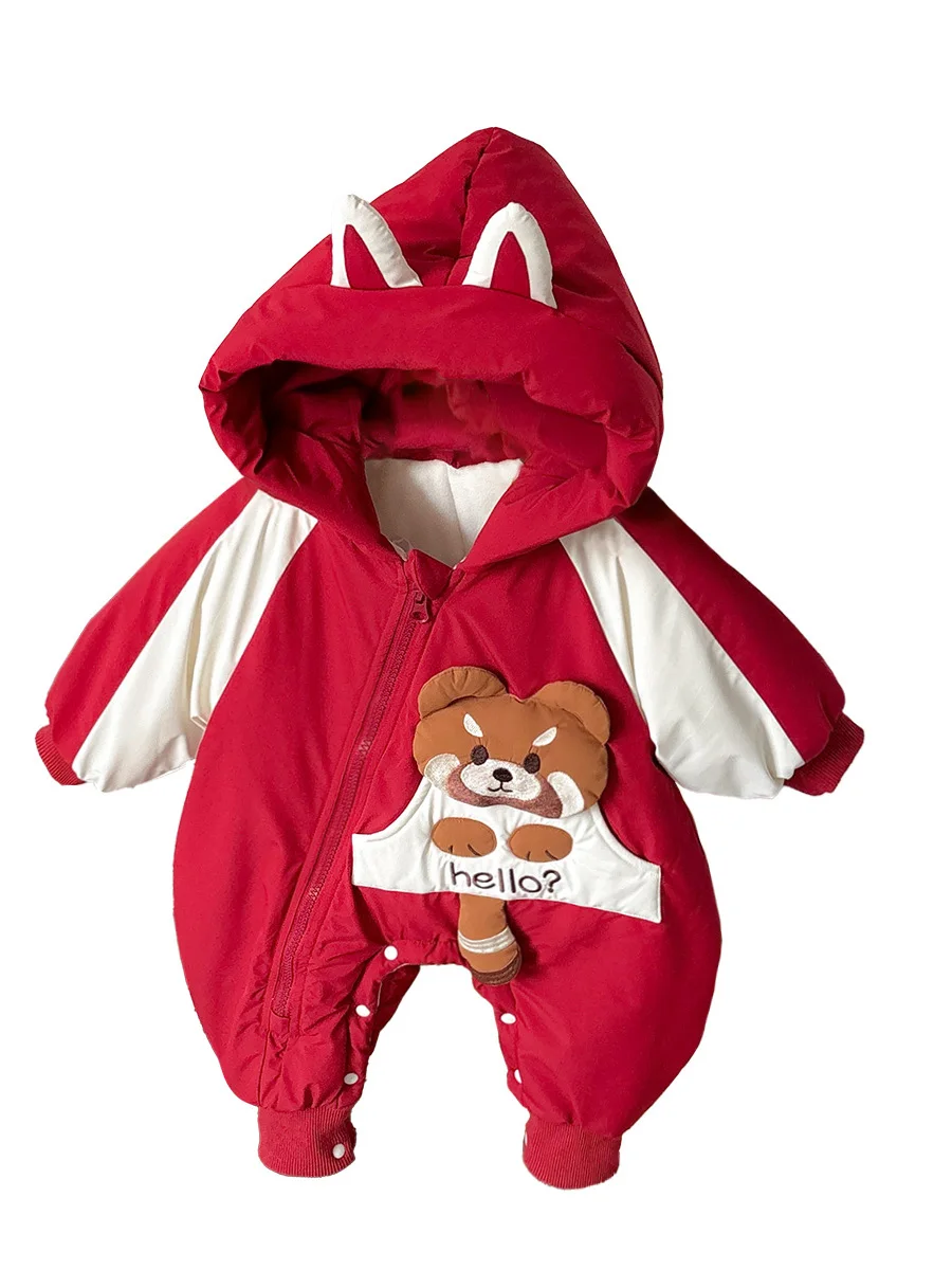 

Thiened Winter Rer Детская повседневная уличная одежда со шляпой с мультяшным дизайном для младенцев и малышей, милая свободная молния