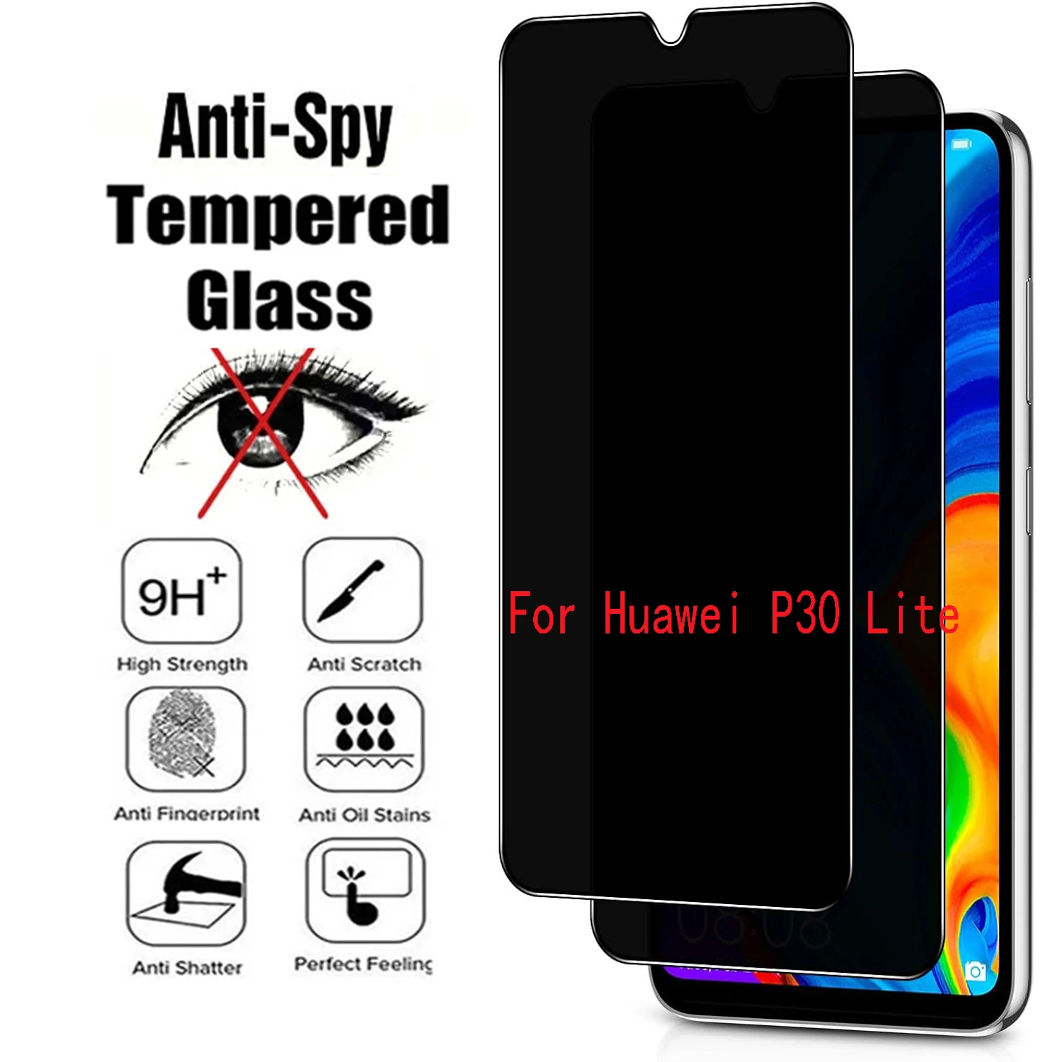 2Pcs 9H Privacy Tempered Glass For Huawei P30 Lite Anti Spy Screen Protector Film
