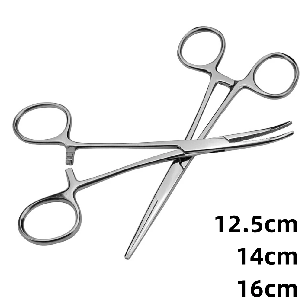 1pc Stainless Steel Hemostatic Forceps Surgical Forceps Tool Hemostat Locking Clamps Forceps Fishing Pliers Curved/Straight Tip