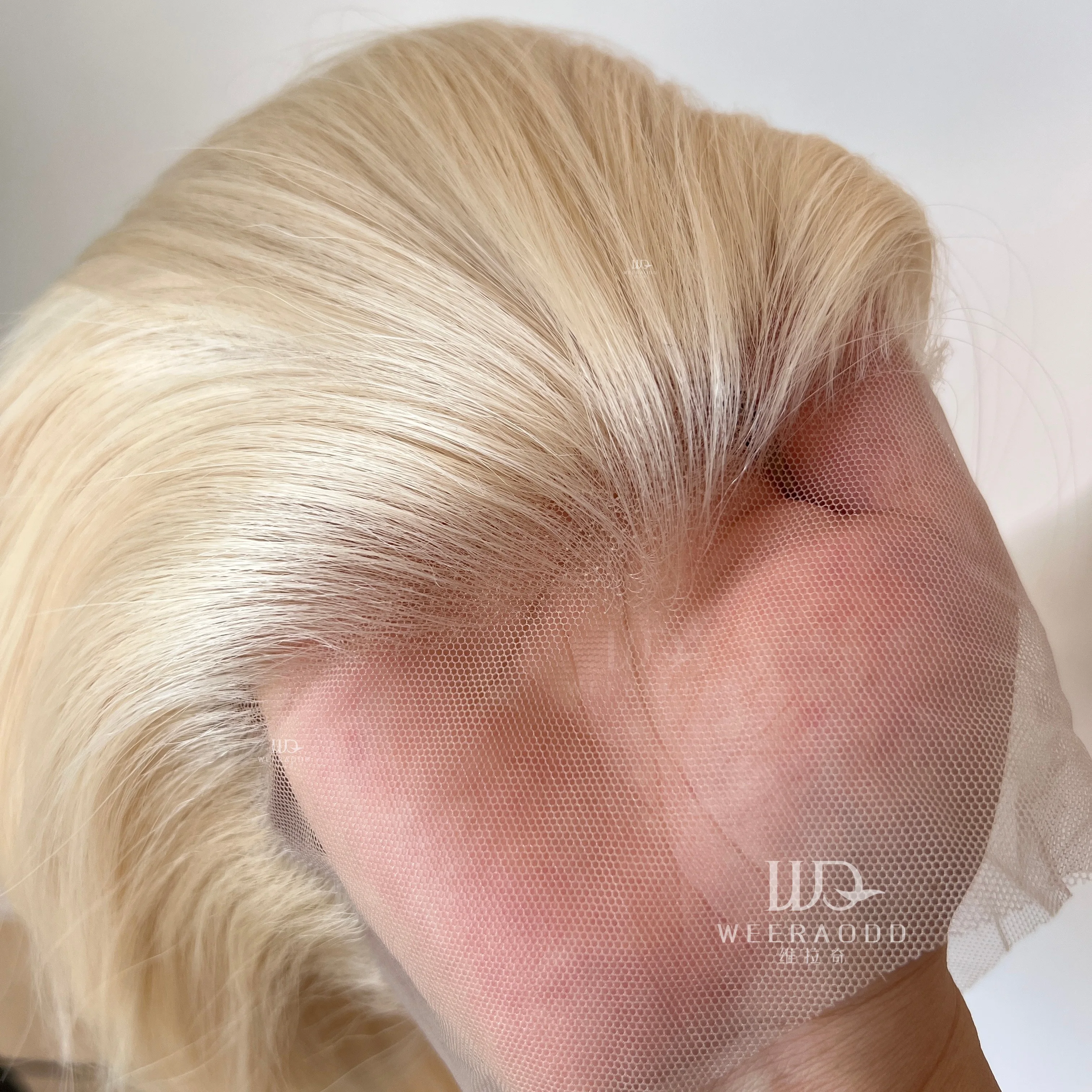 16Inch Light Blonde Mullet Wig Shoulder Length Glueless Wig with Hand Tied Lace Front Heat Resistant Fiber for Women Cosplay Dai