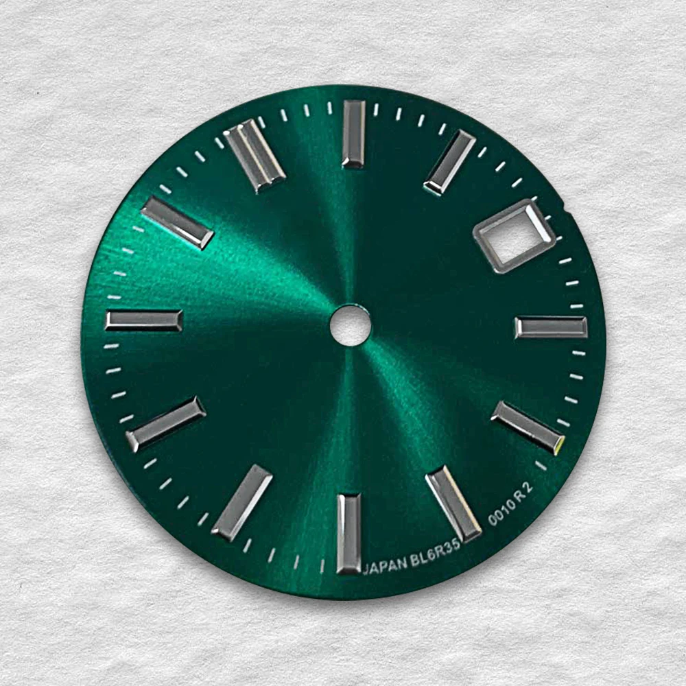 High Quality 28.5mm S Logo NH35 Movement Watch Gradient Sunray Dial Green Luminous Accessories Fit for NH35/NH36