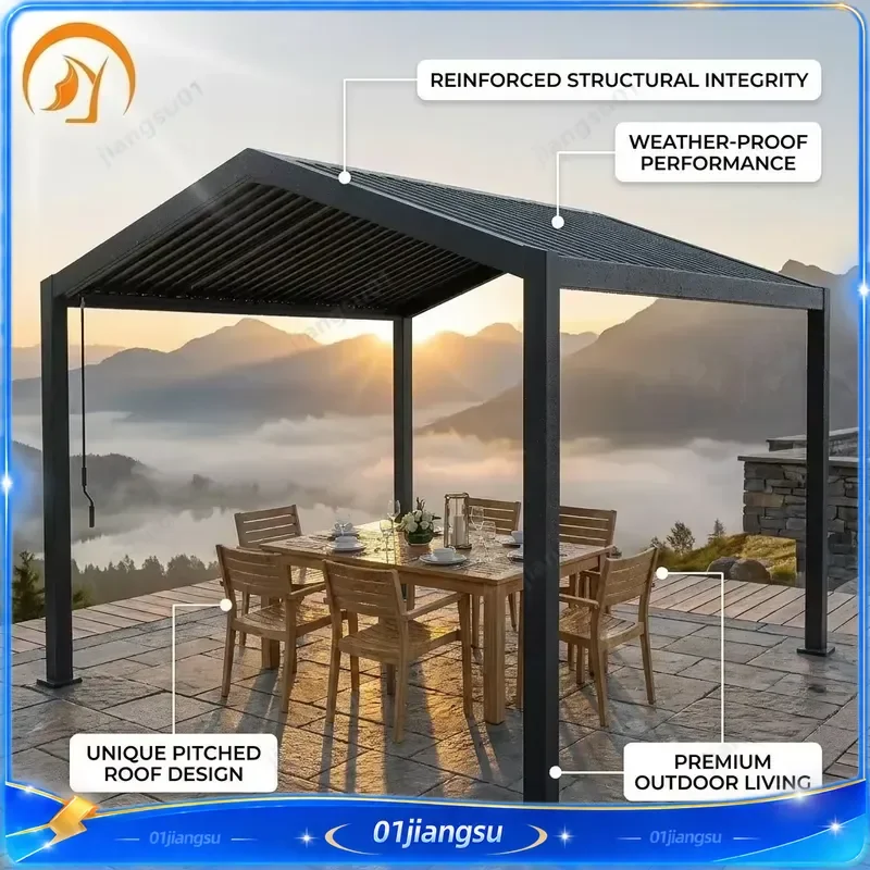 Large Luxury Steel Bioclimatic Gazebo 3x3.6m Windproof Rainproof Patio Tent with Arbours Customized Outdoor Garden Furniture