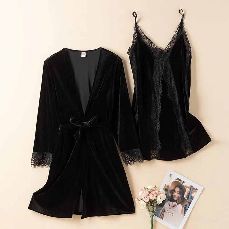 Sexy Velvet Women Wedding Robe Nightgown Set Autumn Velour Kimono Bathrobe Gown Sleepwear Loose Home Dressing Gown Lounge Wear