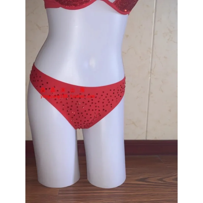 customized nightclub bar bellydance performance customs versatile super sparkling full diamond thong T-pants black red color