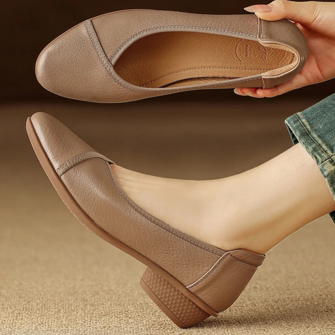 

Женские туфли-лодочки без шнуровки из овчины с круглым носком толщиной 3 см, повседневные женские туфли на низком каблуке в стиле OL, повседневные тонкие модельные туфли для женщин, распродажа