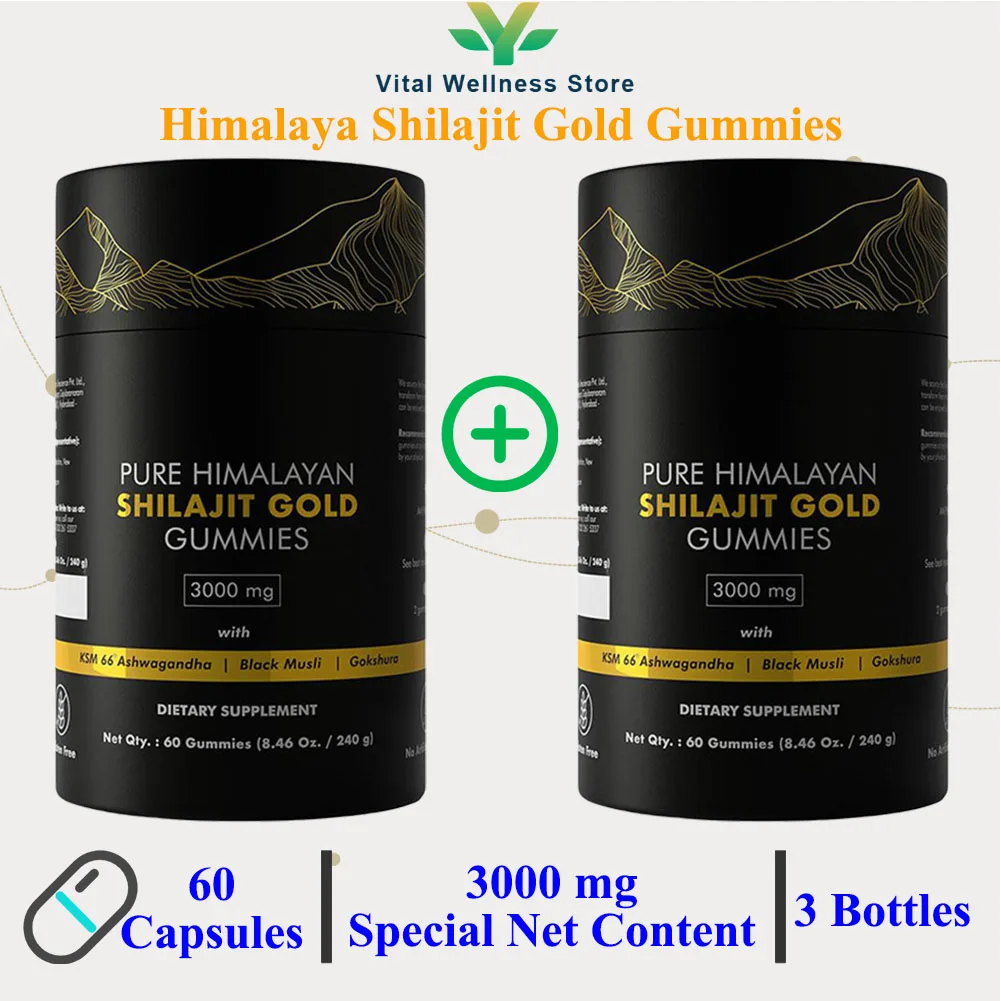 2 Bottles 3000mg Pure Himalayan Shilajit Gummies Minerals Supplement For Energy,Muscle Strength &Immunity, Endurance For Adult