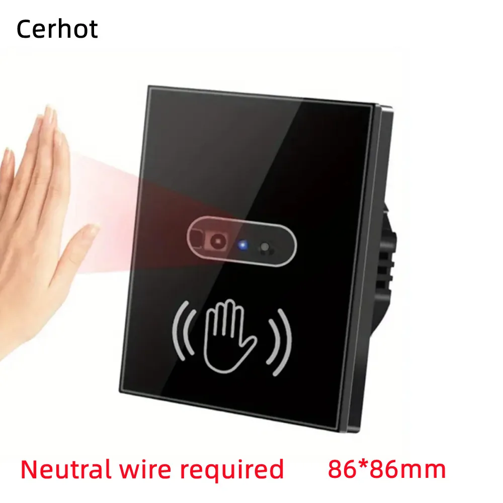 Cerhot  Need Neutral Wire IR Wall Light Switch Wave Infrared Sensor No Need Touch EU UK 220V Glass Screen Panel Electrical