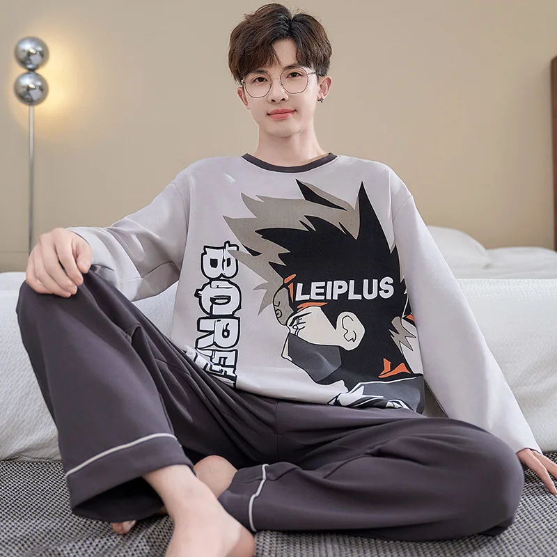 Naruto Hokage Spring and Autumn Cotton Long Sleeve Thin Crew Neck Men\'s Pajamas Teen Cute Cartoon Comfortable Homewear Suit