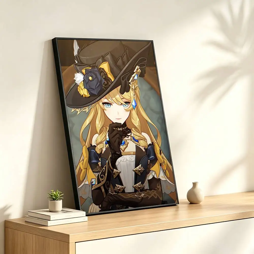 B-Blonde Lady Genshin Impact Navia  Poster Waterproof Wall Art Sticker For Bar Living Room Vintage Decor High Quality Print Gift