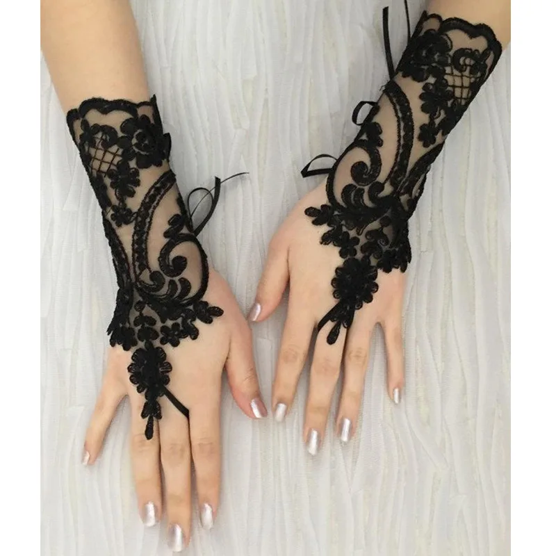 

New Bridal Lace Gloves Women Fingerless Flower Mesh Yarn Evening Gloves Elegant Guantes Wedding Party Glove Girl Short Paragraph