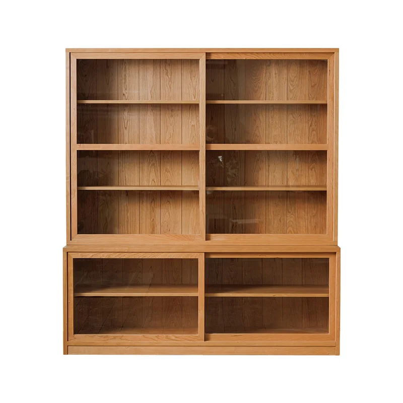 

Cherry wood storage cabinet, solid wood display cabinet, bookcase, log glass side cabinet against the wall bookcase