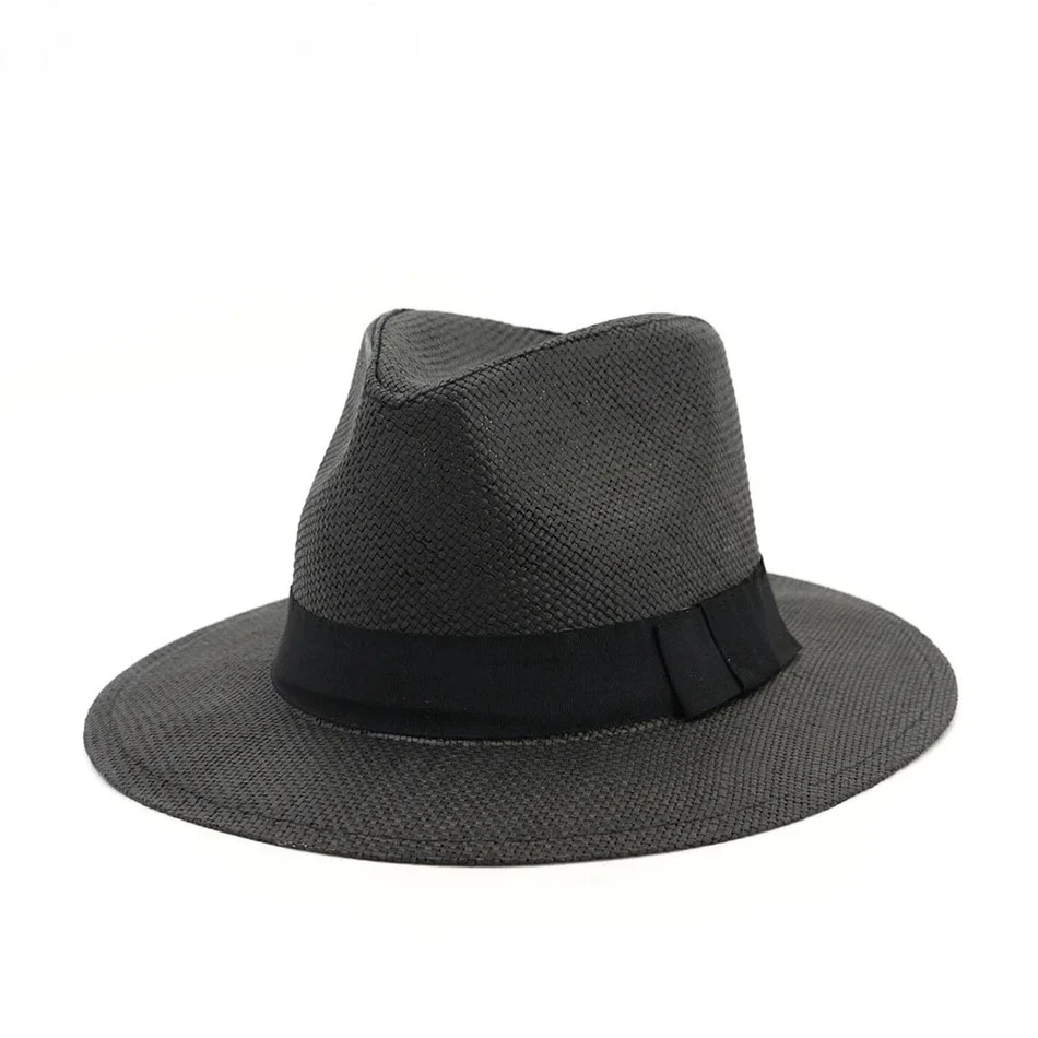 

HOAREE Black Summer Straw Hat Men Khaki Beach Hats Sun Protection Wide Brim Solid Panama Hat Casual Jazz Hat Navy Black Fashion